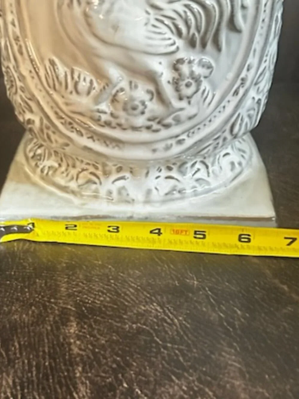 Vintage Collectible Ceramic Embossed Rooster and Country Floral Pattern Planter
